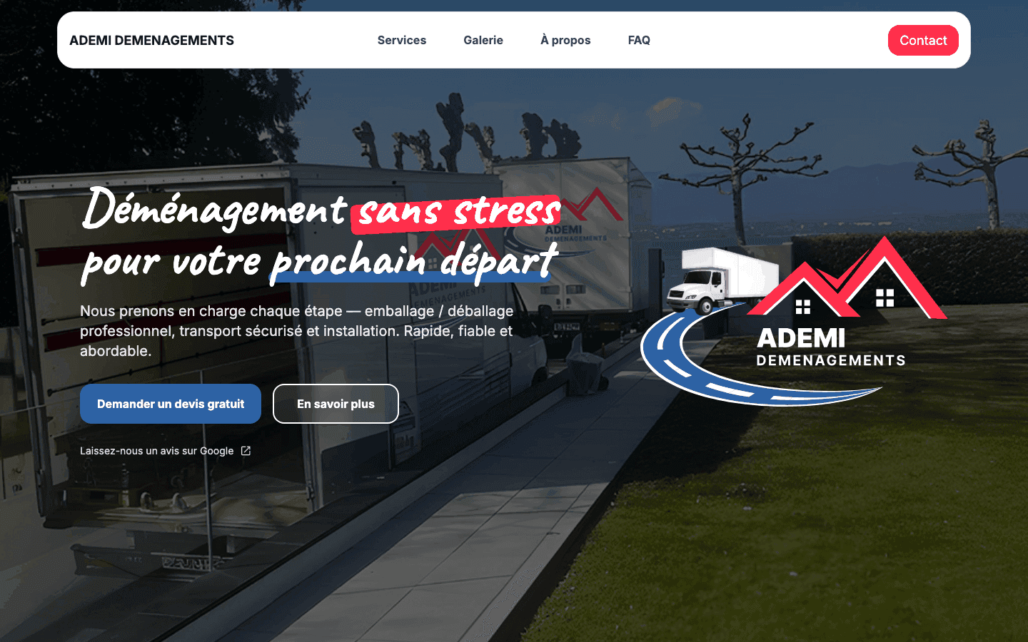 Site internet ademi-demenagements.ch — Déménagement à Genève