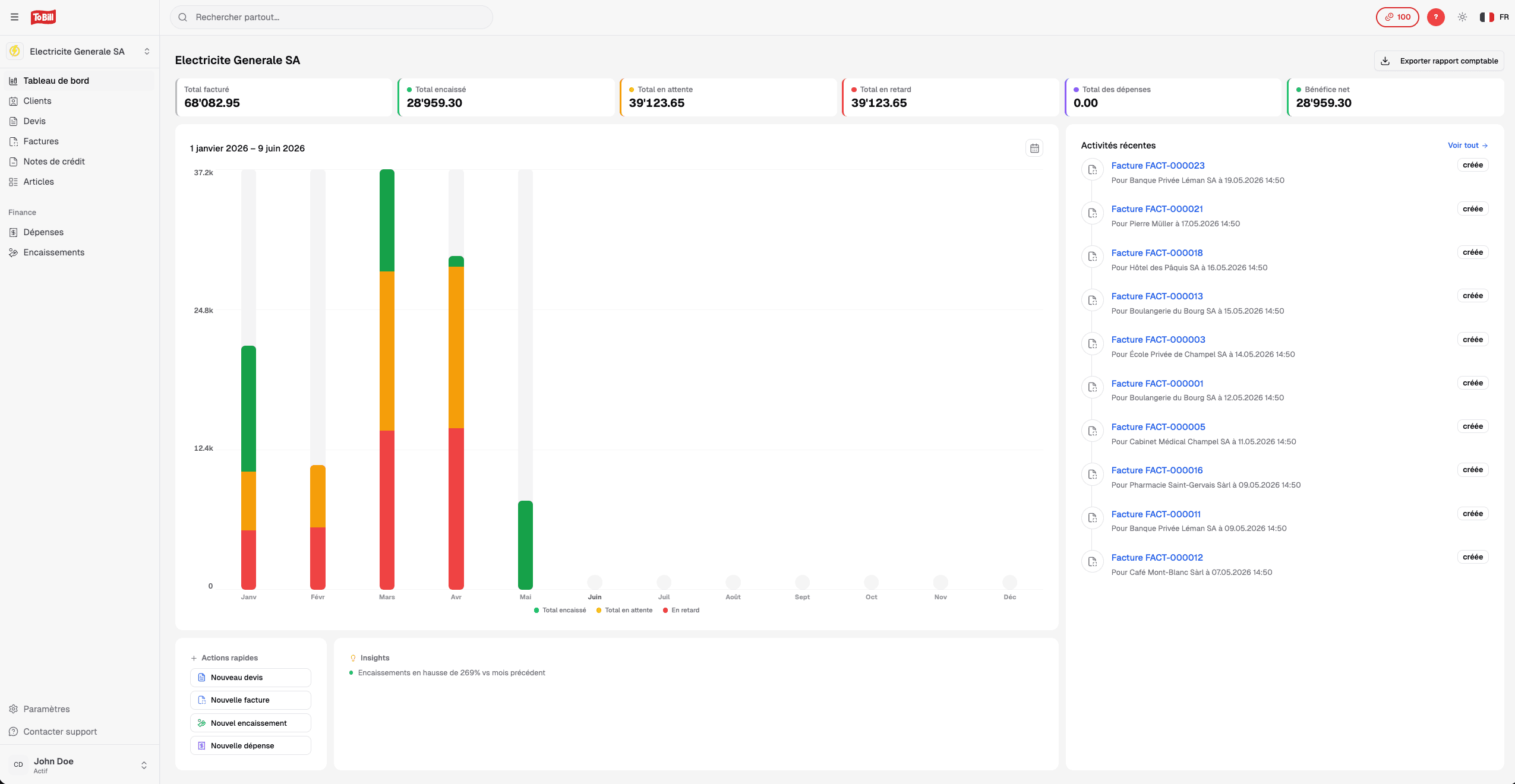 Capture d'écran du projet To Bill — Plateforme SaaS de facturation multi-comptes
