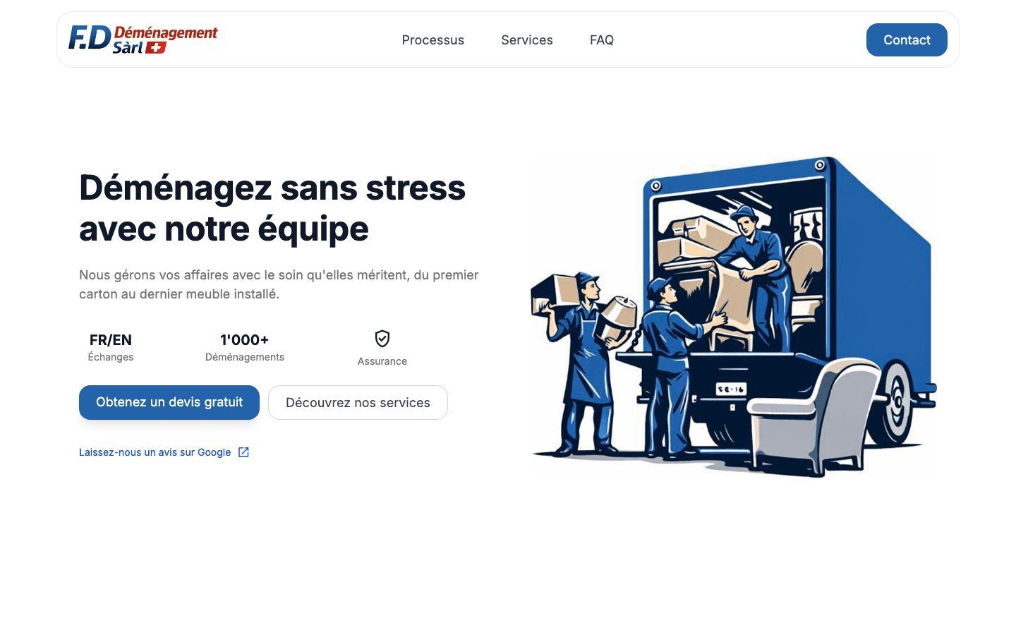 Site internet fd-demenagement.ch — Déménagement à Genève