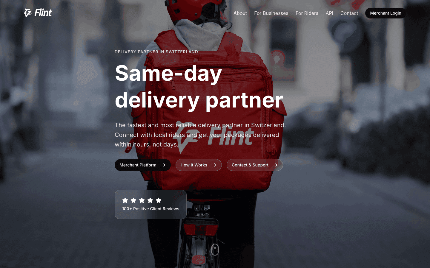 Capture d'écran du projet Flint Delivery — Site web du service de livraison à la demande