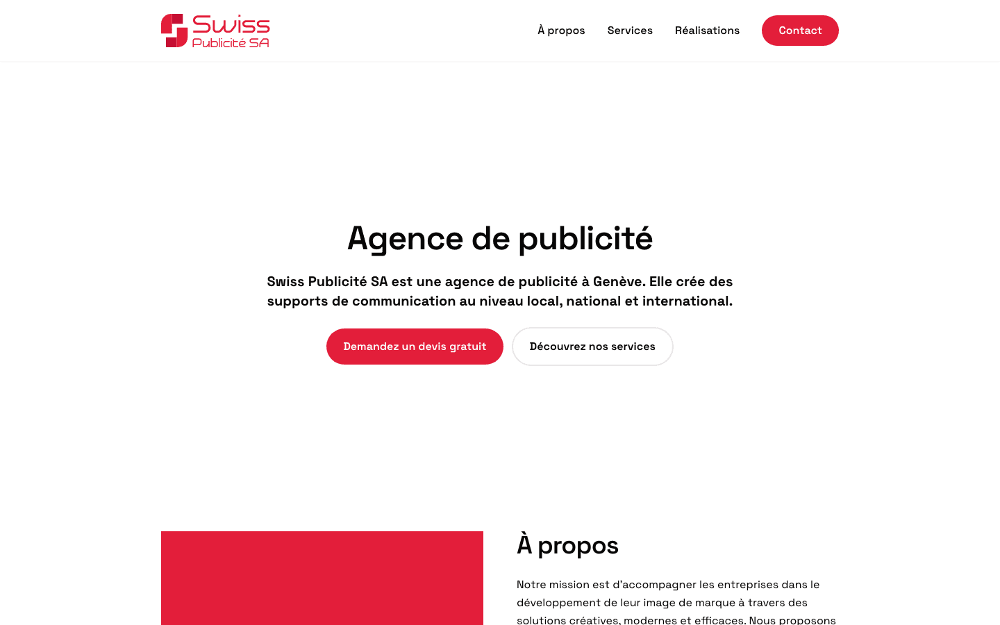 Site internet swisspublicite.ch — Publicité à Genève